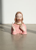 Vintage Pink Ceramic Jesus Bust Statue with Raised Blessing Hand