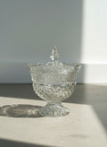 vintage pressed glass candy dish with lid diamond pattern pedestal bowl