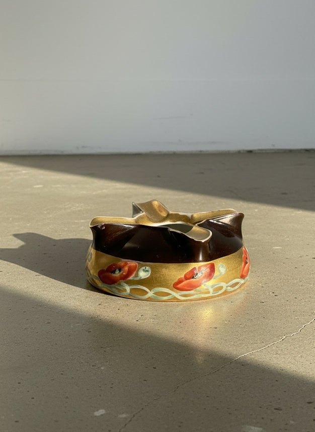 Vintage Royal Bavaria Hand-Painted Porcelain Ashtray with Gilt & Poppy Motif