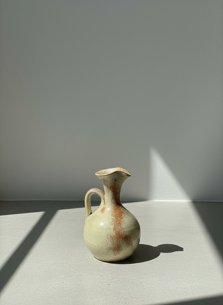 Handcrafted Rustic Drip-Glaze Stoneware Pitcher Vase with Speckled Earth-Tone Finish
