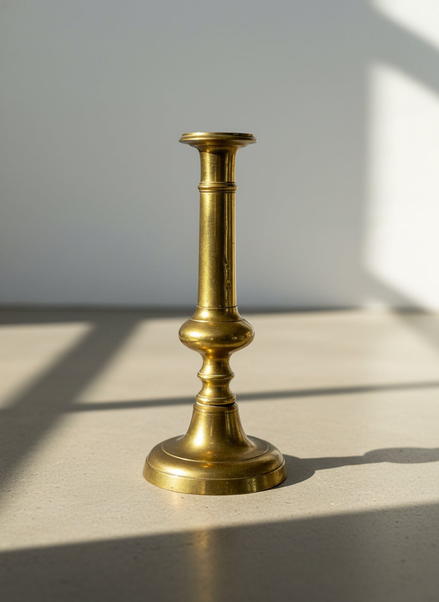 Vintage Solid Brass Candlestick Holder with Turned Baluster Design