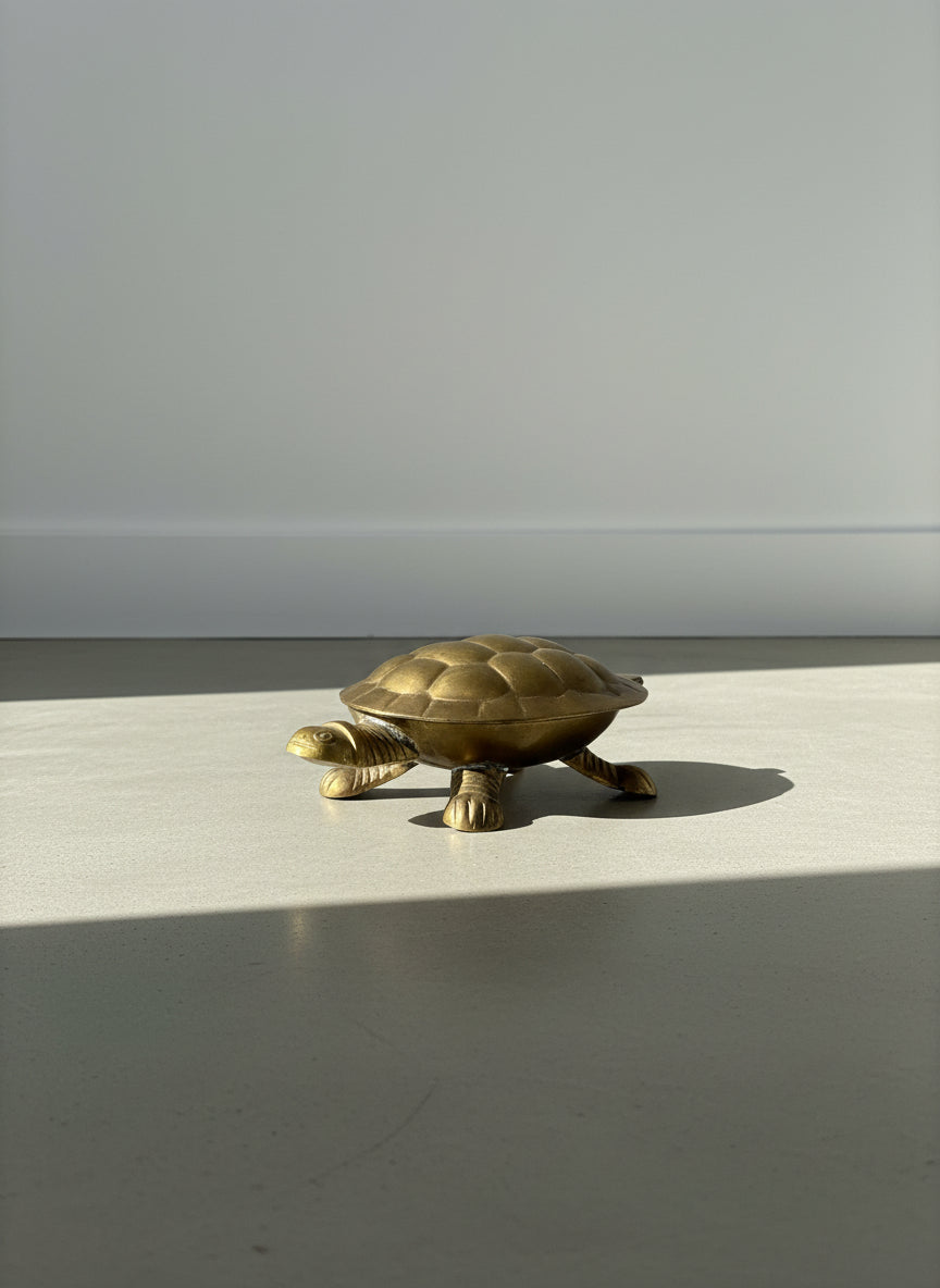 Vintage Solid Brass Turtle Lidded Trinket Dish