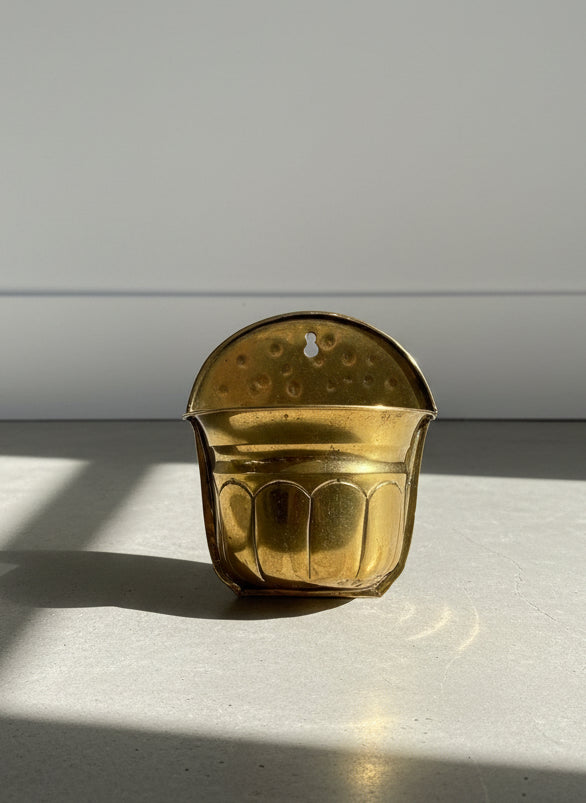 Vintage Solid Brass Wall-Hanging Decor with Scalloped Relief