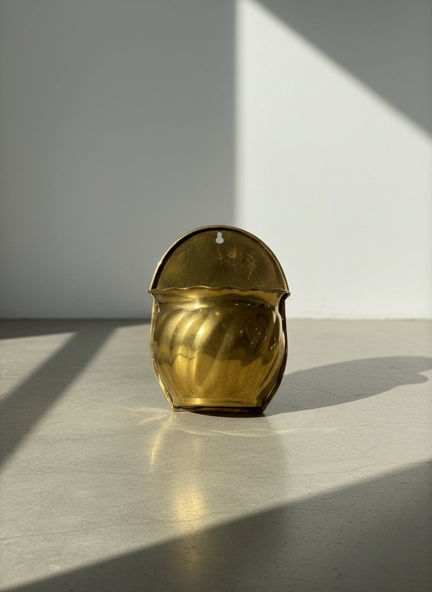 Vintage Solid Brass Wall Pocket Planter with Embossed Detailing