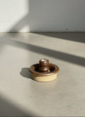 Vintage Stoneware Candlestick Holder with Rustic Brown Glaze
