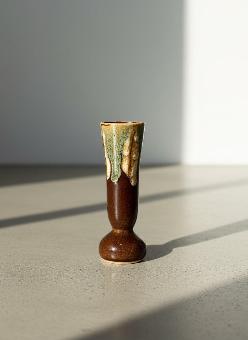 Vintage Studio Pottery Bud Vase with Earth-Tone Drip Glaze and Organic Form