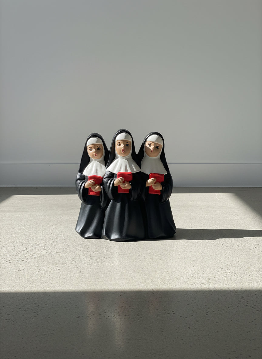 Vintage Triple Singing Nun Candle Holder Centerpiece
