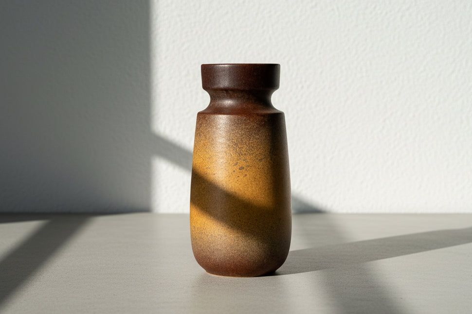 Vintage West German Studio Pottery Vase – Brown & Ochre Fat Lava Glaze, by Scheurich