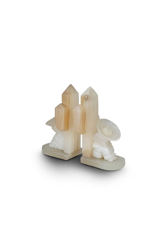 Vintage White Onyx Bookends (1960s)