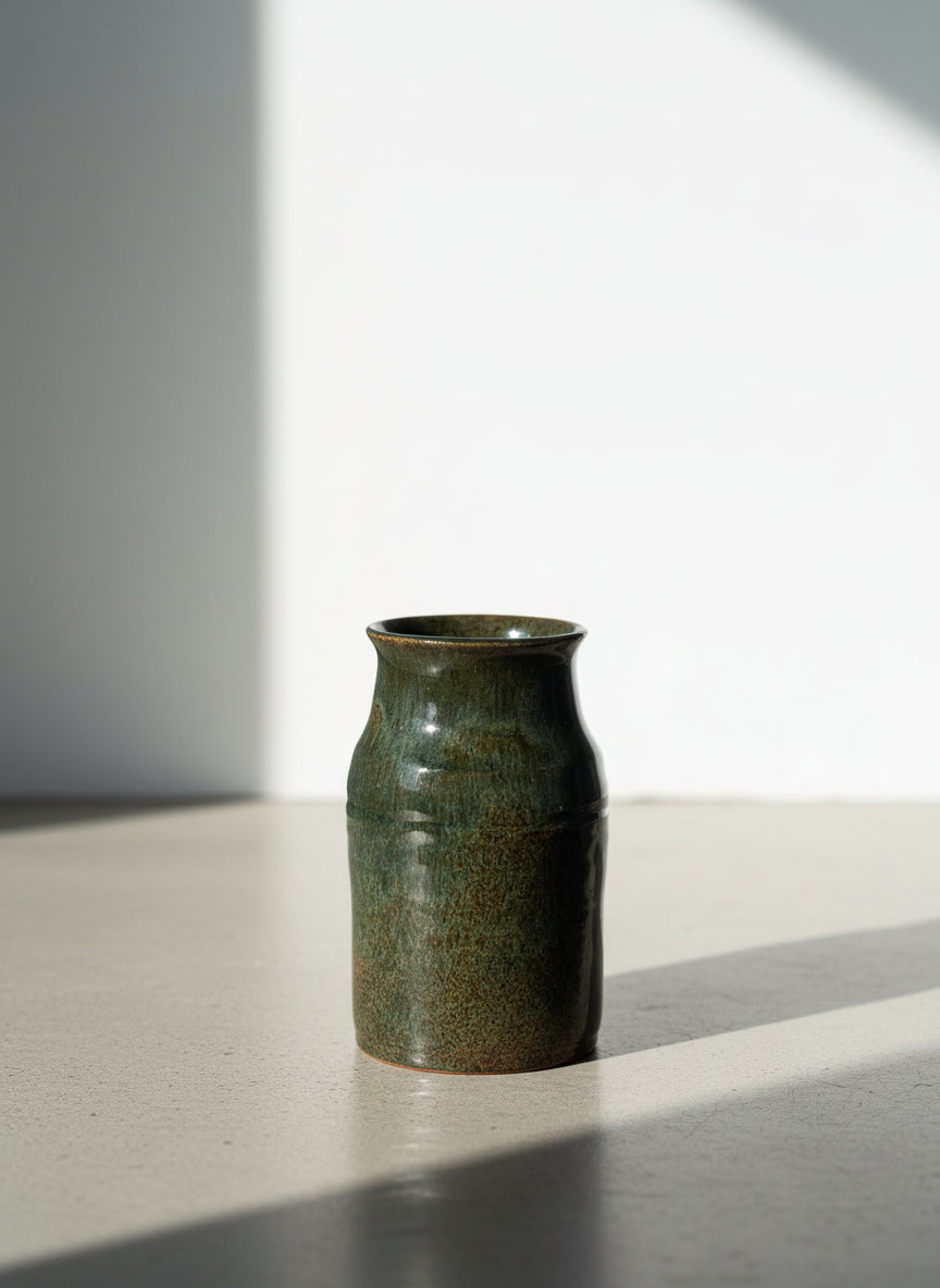 Handcrafted Moss Green Glazed Stoneware Vase – Wheel-Thrown Studio Pottery Vessel