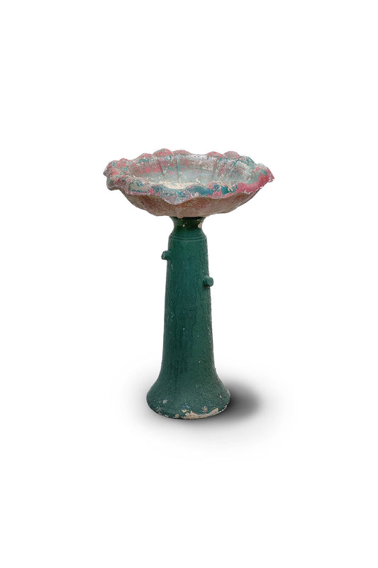Early 20th Century Painted Concrete Birdbath With Pottery Base