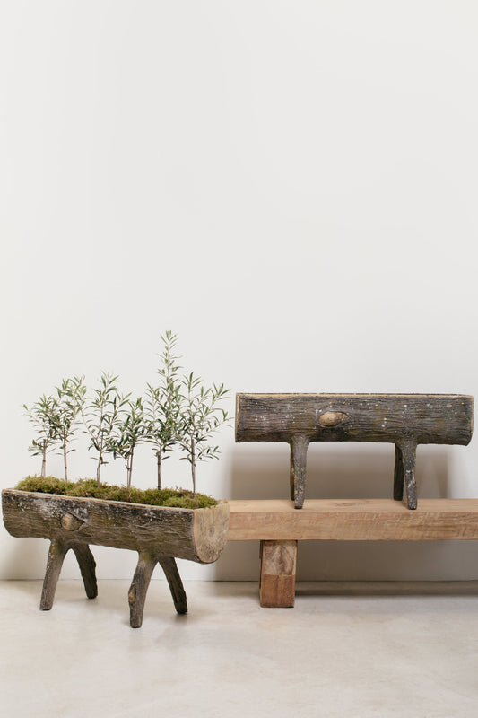 Antique French Concrete Faux Bois Split-Log Planter