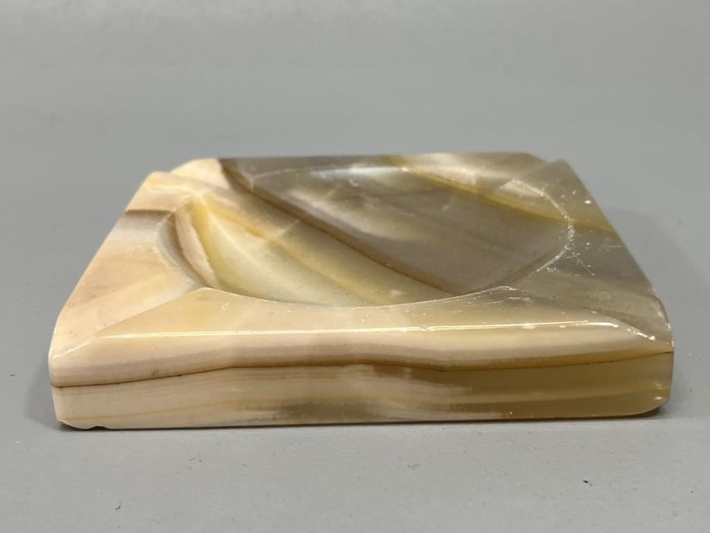 1960s stone ashtray with polished cream finish and geometric design, featuring four rests and felt padding, a functional mid-century collectible — Hommes and Gardens, Smoke + Fire Collection, Landscape Architect, Interior Designer, Outdoor Living, Art, Furniture, Objects, Best Gifts, Nature, Backyard, Yard, Outdoor Decorations, Home Decor, Home Design, Luxury Design.