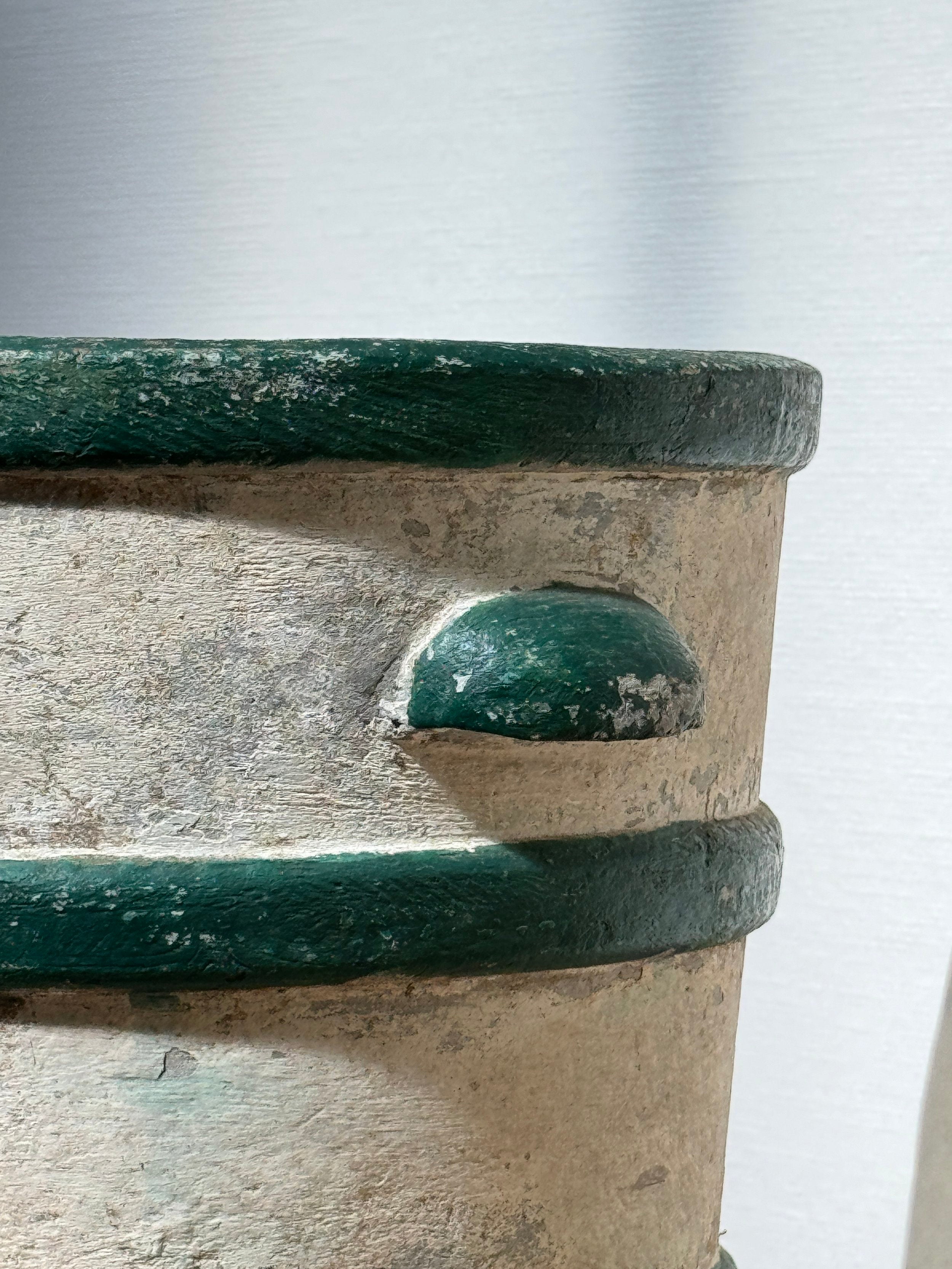 Close-up of Willy Guhl Planter, 1960s Switzerland, showcasing its ridged texture and green details. hommes + gardens estudio.