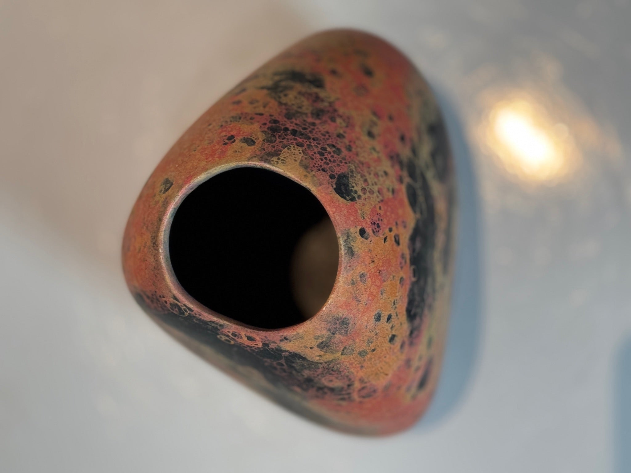 1994 Mich freeform ceramic vase, organic modern design with volcanic glaze blending orange, black, and golden hues, a bold sculptural statement — Hommes and Gardens, Vases + Vessels Collection, Landscape Architect, Interior Designer, Outdoor Living, Art, Furniture, Objects, Best Gifts, Nature, Backyard, Yard, Outdoor Decorations, Home Decor, Home Design, Luxury Design.