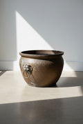 19th-century Chinese brass planter pot with Toa-tie mythological lion handles, beaded motifs, and hand-beaten detailing, a fine antique vessel for decorative use — Hommes and Gardens, Pots + Vessels Collection, Garden Decor, Landscape Architect, Interior Designer, Outdoor Living, Outdoor Decorations, Home Design, Luxury Design, Art, Furniture, Objects, Best Gifts, Nature, Backyard, Yard.