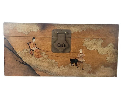 20th century Chinese wedding chest hand-painted with traditional figures, animals, and clouds, a symbolic wooden storage box celebrating Chinese culture — Hommes and Gardens, Objects Collection, Landscape Architect, Interior Designer, Outdoor Living, Art, Furniture, Objects, Best Gifts, Nature, Backyard, Yard, Outdoor Decorations, Home Decor, Home Design, Luxury Design.