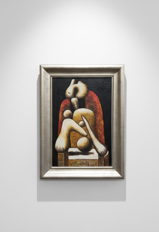 Abstract cubist oil painting inspired by Picasso’s “Woman in a Red Armchair,” signed and framed artwork on canvas — Hommes and Gardens, Wallscape Collection, Landscape Architect, Interior Designer, Outdoor Living, Outdoor Decorations, Home Decor, Home Design, Luxury Design, Art, Furniture, Objects, Best Gifts, Nature, Backyard, Yard.