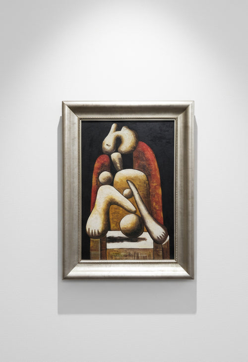 Abstract cubist oil painting inspired by Picasso’s “Woman in a Red Armchair,” signed and framed artwork on canvas — Hommes and Gardens, Wallscape Collection, Landscape Architect, Interior Designer, Outdoor Living, Outdoor Decorations, Home Decor, Home Design, Luxury Design, Art, Furniture, Objects, Best Gifts, Nature, Backyard, Yard.