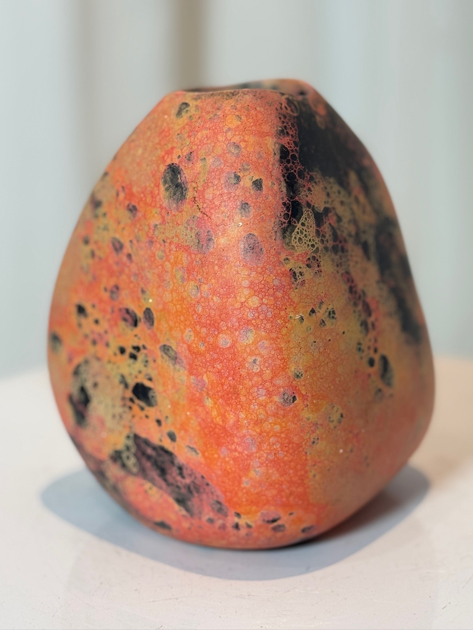 Abstract freeform ceramic vase by Mich, 1994, with volcanic finish and tactile texture, handmade art piece blending modern sculpture and function — Hommes and Gardens, Vases + Vessels Collection, Landscape Architect, Interior Designer, Outdoor Living, Art, Furniture, Objects, Best Gifts, Nature, Backyard, Yard, Outdoor Decorations, Home Decor, Home Design, Luxury Design.