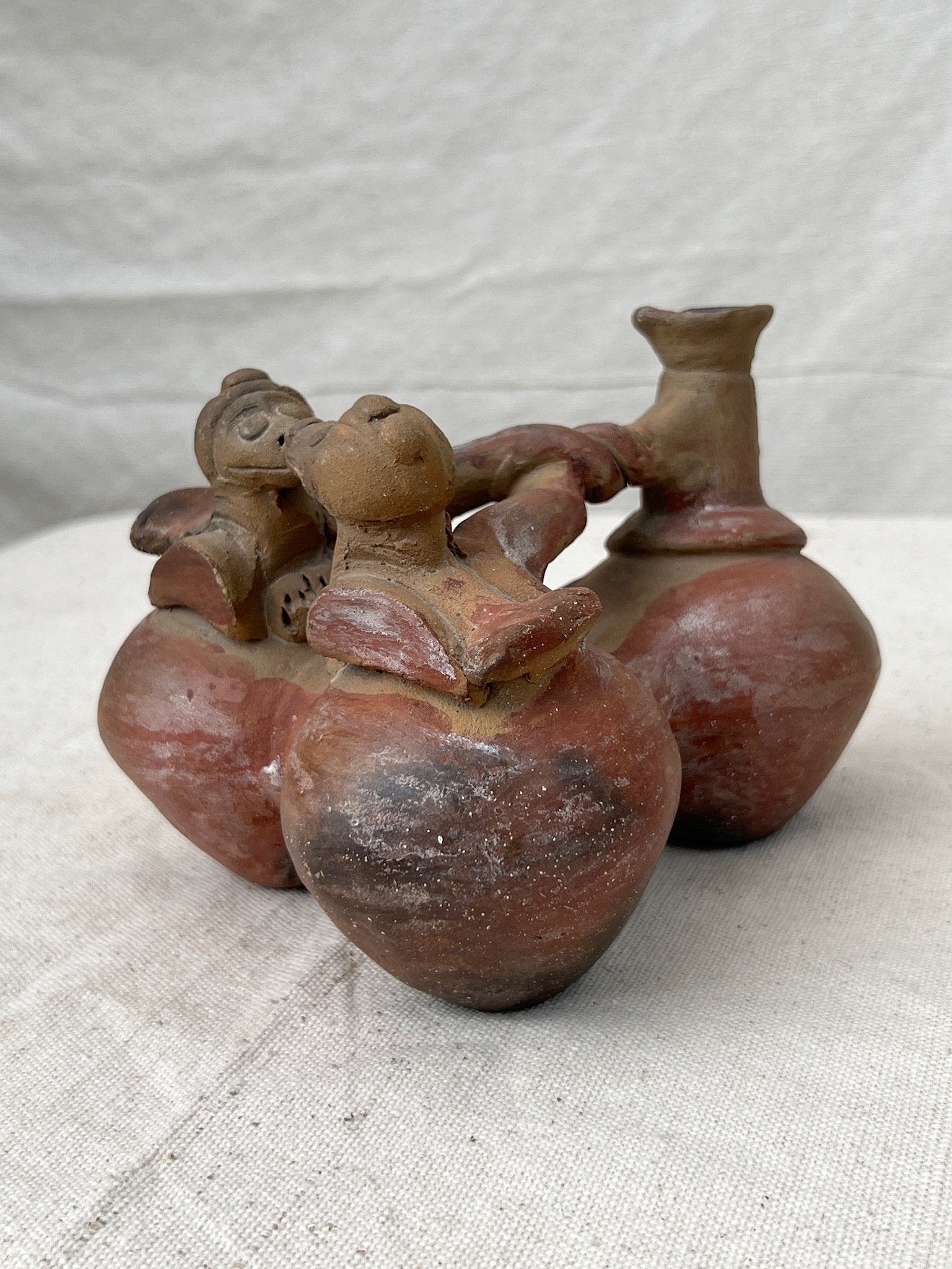 Rare Pre Columbian Terracotta Chimu Vessel Pottery showcasing intricate ancient artistry. hommes + gardens estudio.