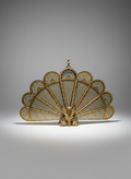 Antique Brass Griffin & Peacock Folding Fire Guard – Edwardian Fireplace c.1900s showcasing intricate peacock design and griffin base. hommes + gardens estudio.