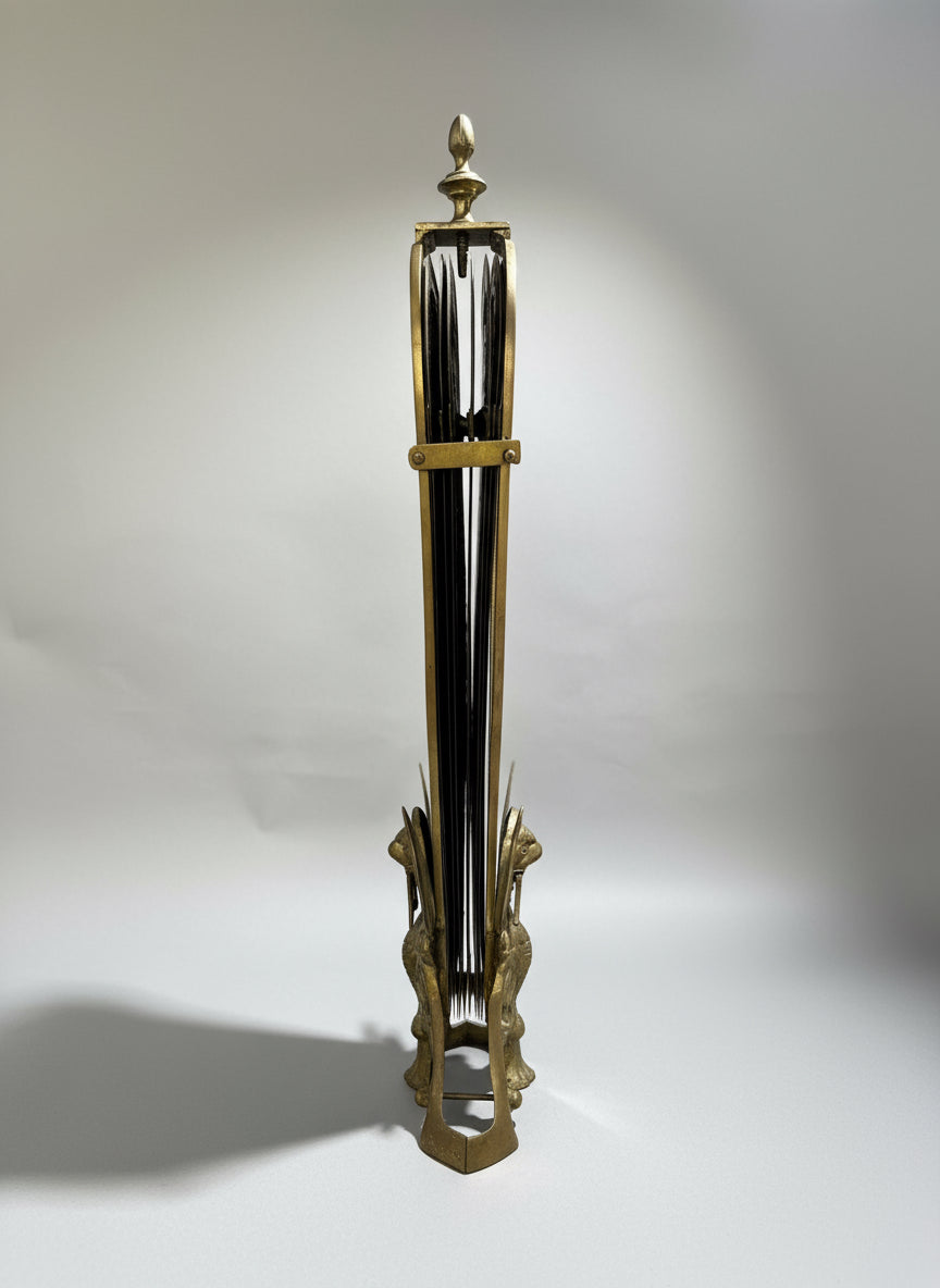 Antique Brass Griffin & Peacock Folding Fire Guard – Edwardian Fireplace c.1900s, elegant design with folding blades. hommes + gardens estudio.