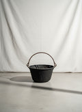 Antique Late 1800'S  Heavy Copper Kettle Apple Butter Pot with Handle on a neutral background, hommes + gardens estudio.