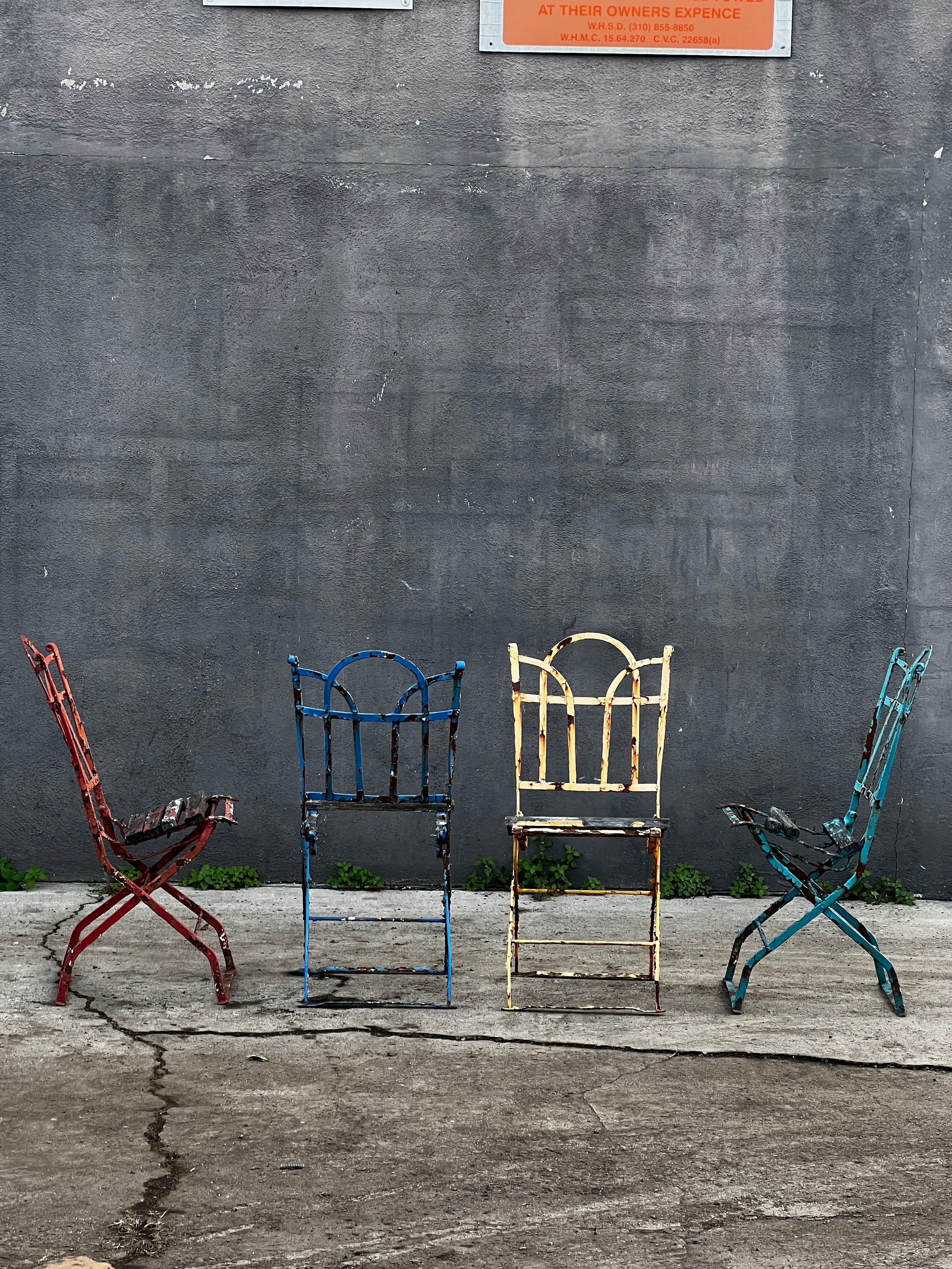 Antique French bistro chairs crafted from wood and metal, foldable design perfect for garden or patio settings — Hommes and Gardens, Furniture Collection, home decor, outdoor decorations, home design, luxury design, Landscape Architect, Interior Designer, Outdoor Living, Art, Furniture, Objects, Best Gifts, Nature, Backyard, Yard.