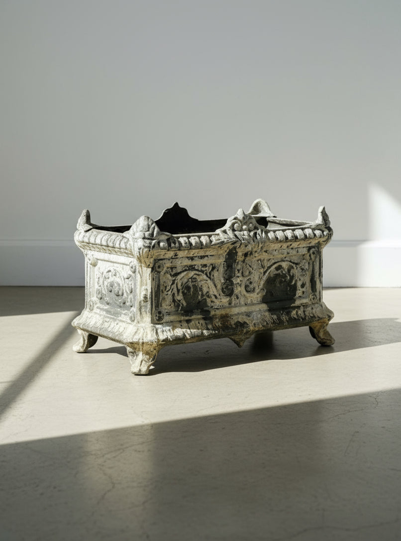 Antique French cast iron garden urn with ornate Rococo relief details and aged patina, a 19th-century decorative planter exuding classic European charm — Hommes and Gardens, Pots + Vessels Collection, Garden Decor, Landscape Architect, Interior Designer, Outdoor Living, Outdoor Decorations, Home Design, Luxury Design, Art, Furniture, Objects, Best Gifts, Nature, Backyard, Yard.