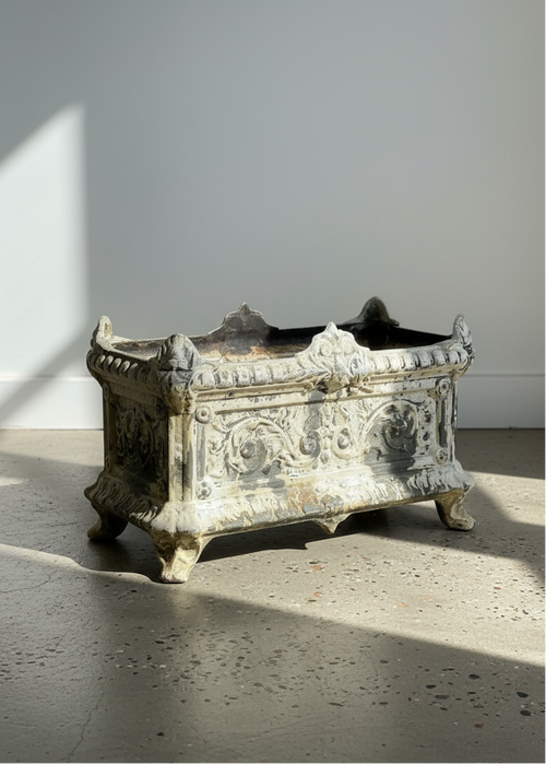 Antique French cast iron garden urn planter with ornate detailing, clawed feet, and aged patina, a 19th-century Rococo-inspired decorative piece of timeless European elegance — Hommes and Gardens, Pots + Vessels Collection, Garden Decor, Landscape Architect, Interior Designer, Outdoor Living, Outdoor Decorations, Home Design, Luxury Design, Art, Furniture, Objects, Best Gifts, Nature, Backyard, Yard.
