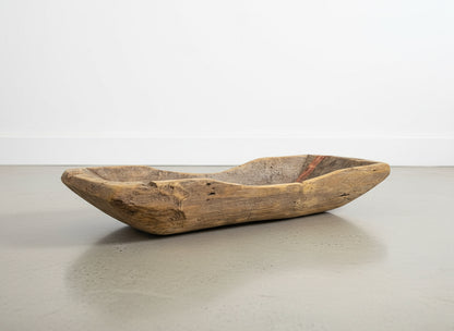 Antique hand-carved wooden dough bowl, rustic primitive trencher with aged repairs and rich patina, showcasing 19th-century craftsmanship and natural wear — Hommes and Gardens, Home Decor Collection, Decorative Objects, Bowls and Baskets, Decorative Bowls, landscape design, plant design, Landscape Architect, Interior Designer, Outdoor Living, Outdoor Decorations, Home Design, Luxury Design, Art, Furniture, Objects, Best Gifts, Nature, Backyard, Yard.