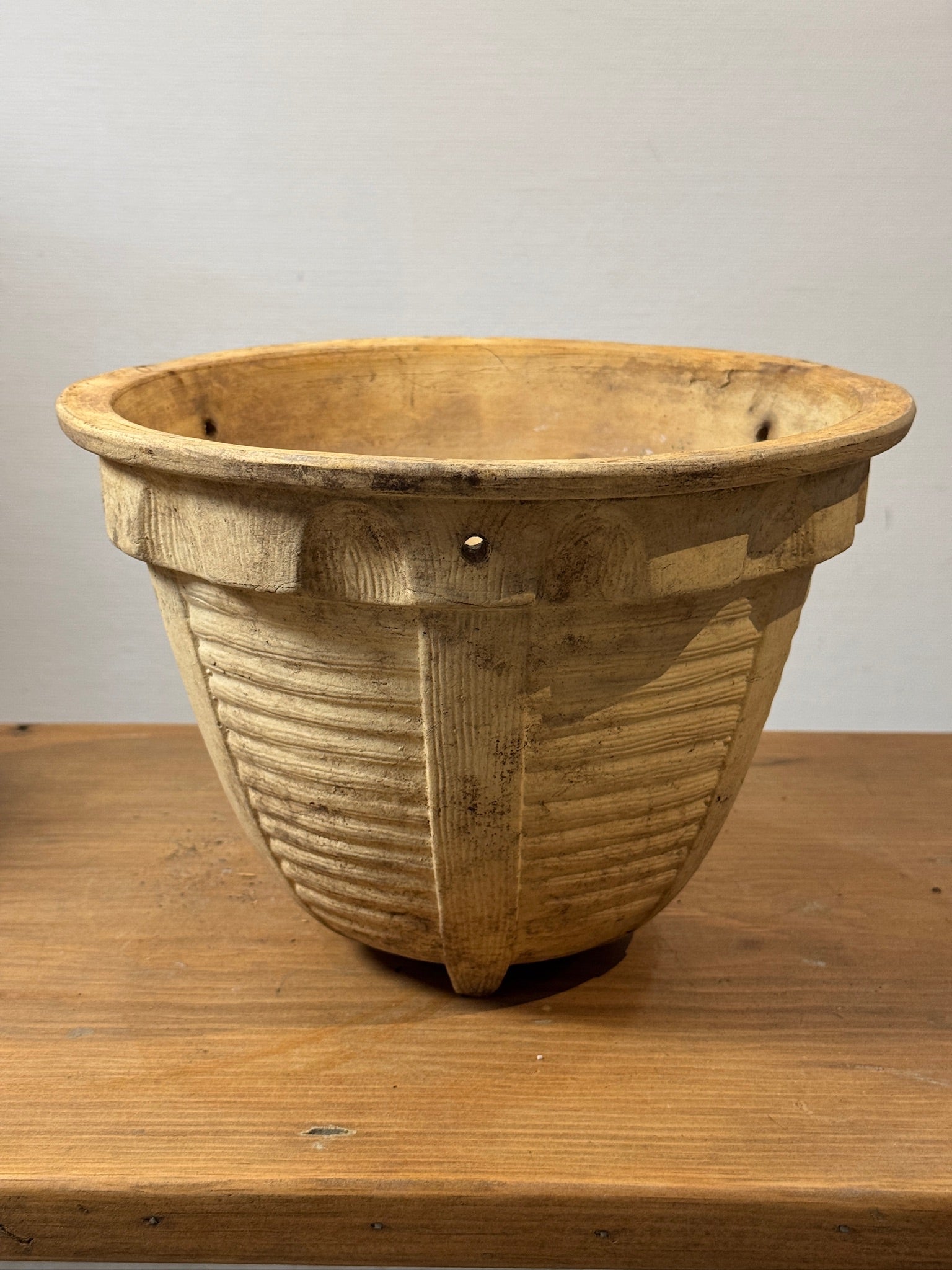 Antique handcrafted terracotta planter with geometric ribbed patterns and aged patina, perfect for rustic Mediterranean gardens or interiors — Hommes and Gardens, Pots + Planters Collection, Landscape Architect, Interior Designer, Outdoor Living, Art, Furniture, Objects, Best Gifts, Nature, Backyard, Yard, Outdoor Decorations, Home Decor, Home Design, Luxury Design.
