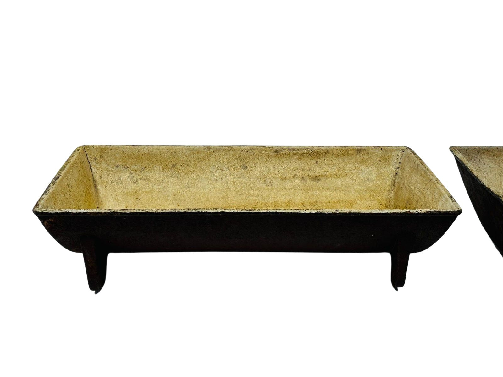 Antique industrial firebrick-lined cast iron troughs with authentic aged patina, perfect as heavy-duty outdoor planters or architectural garden decor — Hommes and Gardens, POTS + PLANTERS Collection, Landscape Architect, Interior Designer, Outdoor Living, Art, Furniture, Objects, Best Gifts, Nature, Backyard, Yard, Outdoor Decorations, Home Decor, Home Design, Luxury Design.