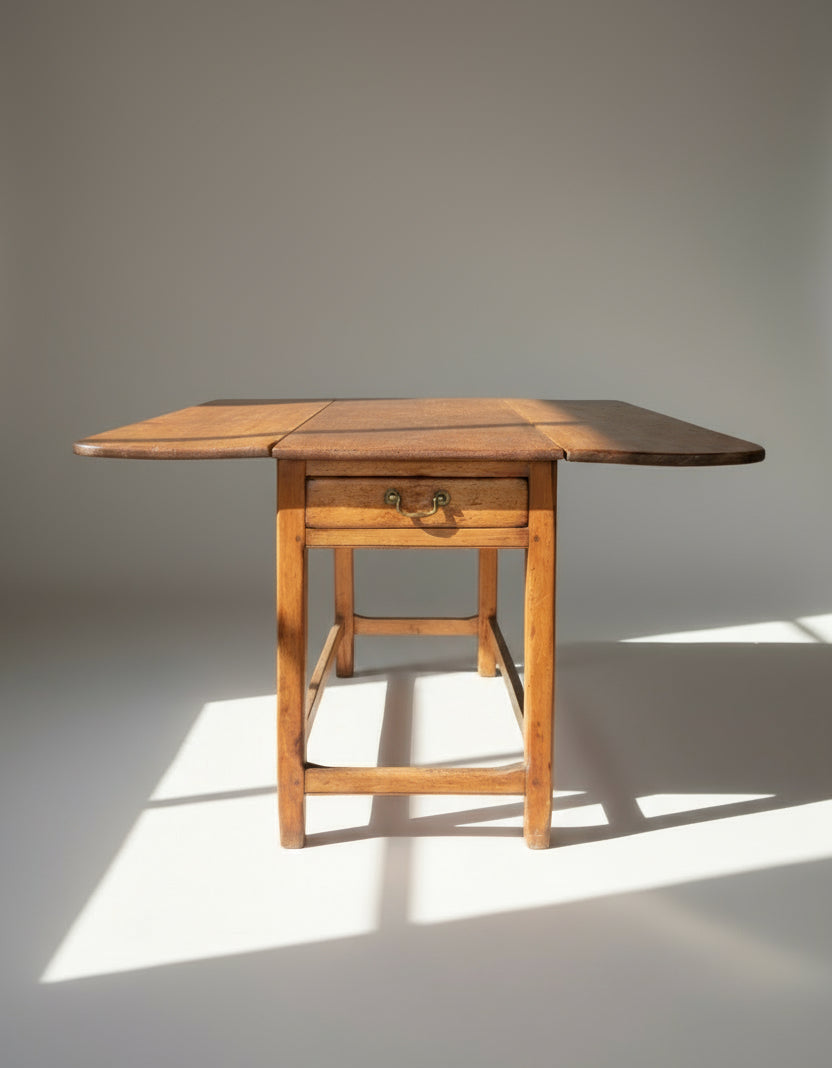 Antique rustic pine dropleaf cottage dining table with aged patina, sturdy square legs, and single drawer storage, a charming farmhouse piece perfect for space-saving interiors — Hommes and Gardens, Furniture Collection, Home Decor, Outdoor Decorations, Landscape Architect, Interior Designer, Outdoor Living, Home Design, Luxury Design, Art, Furniture, Objects, Best Gifts, Nature, Backyard, Yard.