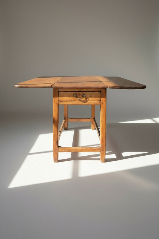 Antique rustic pine dropleaf cottage dining table with aged patina, sturdy square legs, and single drawer storage, a charming farmhouse piece perfect for space-saving interiors — Hommes and Gardens, Furniture Collection, Home Decor, Outdoor Decorations, Landscape Architect, Interior Designer, Outdoor Living, Home Design, Luxury Design, Art, Furniture, Objects, Best Gifts, Nature, Backyard, Yard.