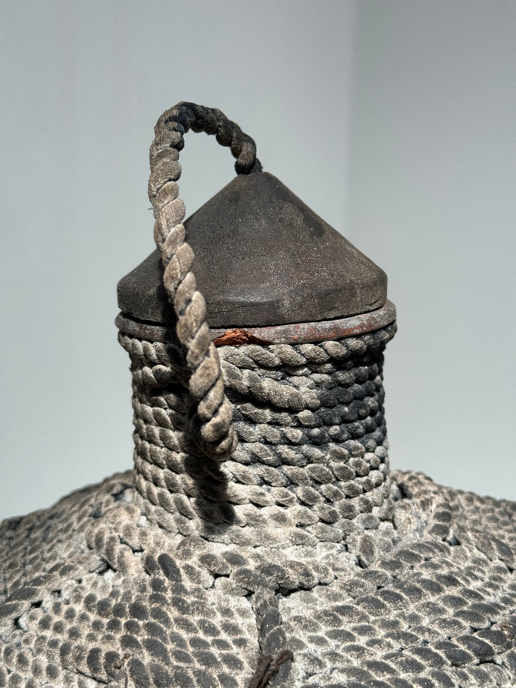 Antique Southeast Asian Kendi water pot handcrafted in wood and rattan, featuring dark brown and black tones with traditional cultural design — Hommes and Gardens, Objects Collection, Landscape Architect, Interior Designer, Outdoor Living, Art, Furniture, Objects, Best Gifts, Nature, Backyard, Yard, Outdoor Decorations, Home Decor, Home Design, Luxury Design.