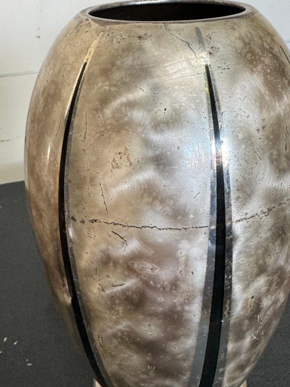 Set of Vintage German Ikora Silver Plated Vase by Wmf (1940's) showcasing unique metalwork and Art Deco design. hommes + gardens estudio.