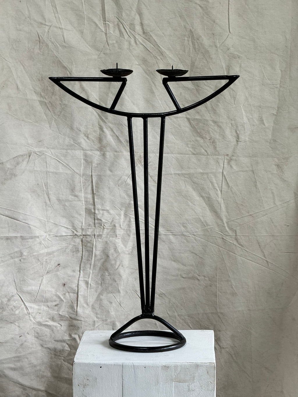Vintage Art Nouveau Wrought Iron Candle Holder with sleek design, mid-20th century style, hommes + gardens estudio.