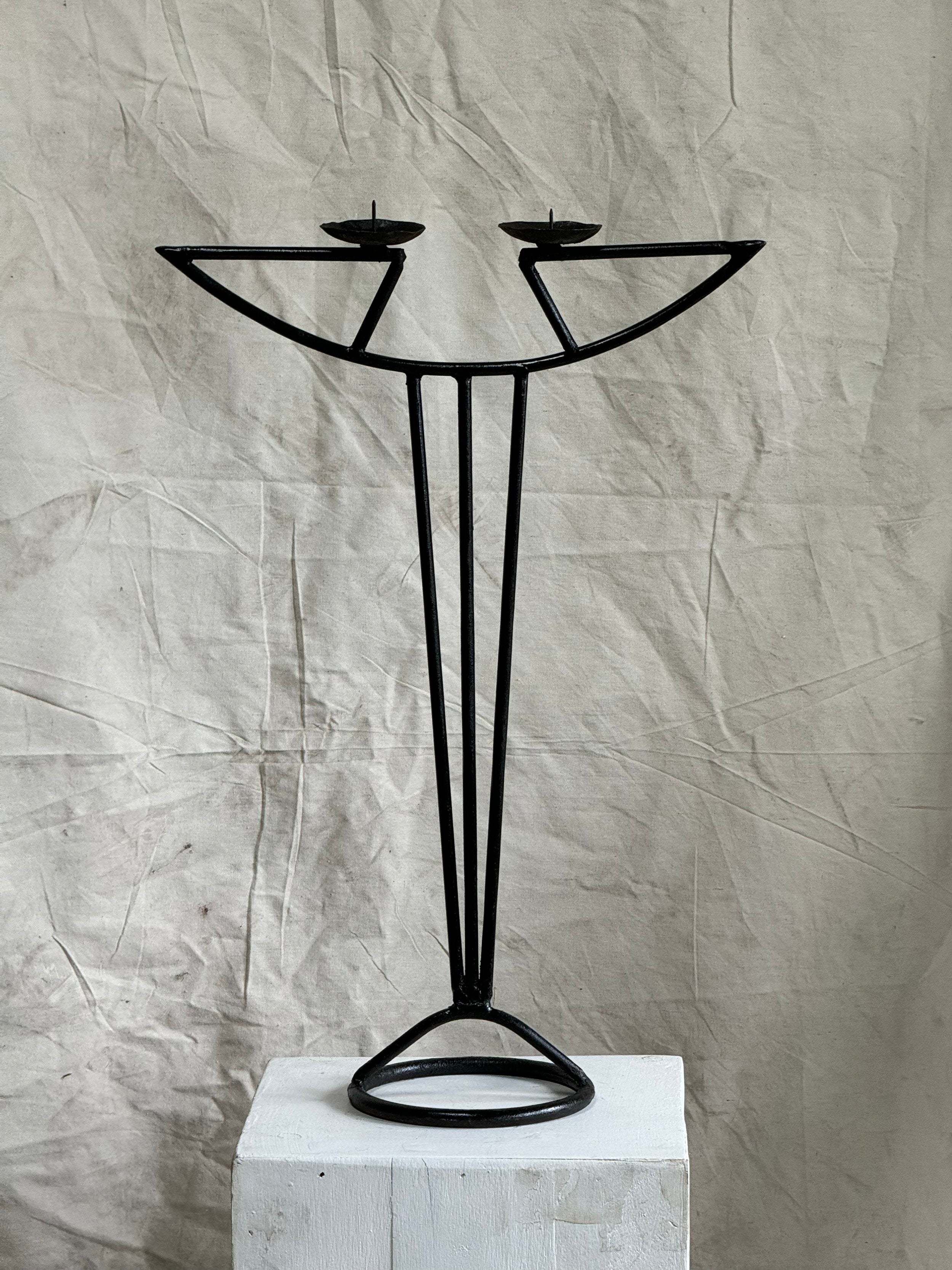 Vintage Art Nouveau Wrought Iron Candle Holder with sleek design, mid-20th century style, hommes + gardens estudio.