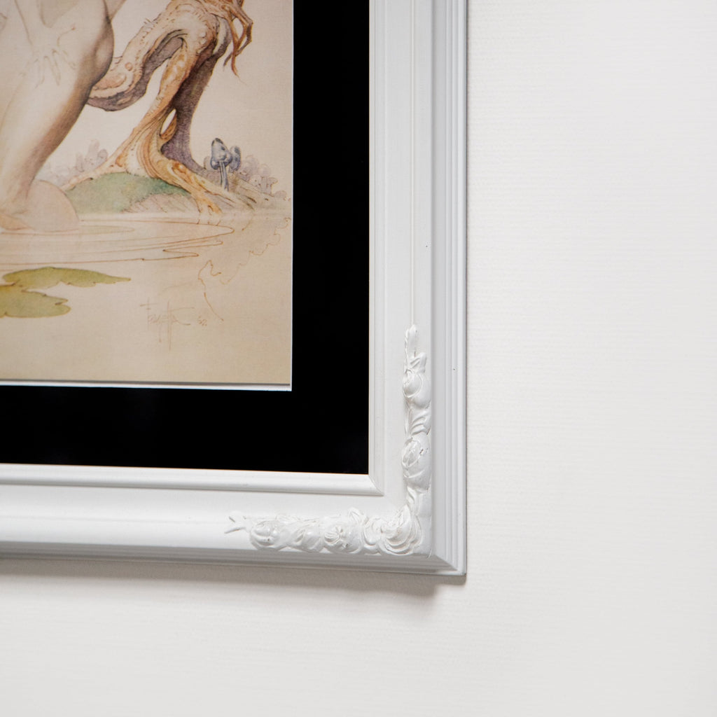 Vintage “Bathing Girl” print by Frank Frazetta featuring soft blue and green tones, a sensual and dreamy framed artwork — Hommes and Gardens, Wallscape Collection, home decor, outdoor decorations, home design, luxury design, Landscape Architect, Interior Designer, Outdoor Living, Art, Furniture, Objects, Best Gifts, Nature, Backyard, Yard.