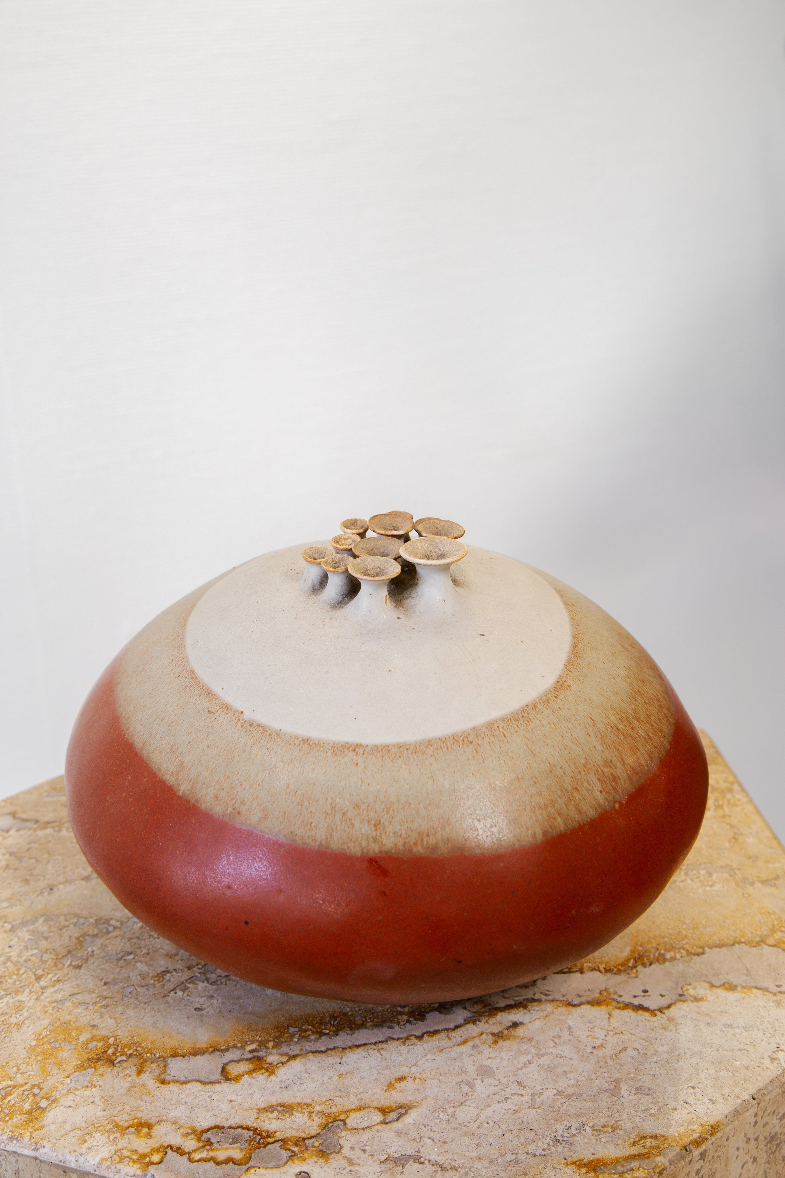 Ceramic multi-opening weedpot signed by artist, featuring mid-century design and sunset-inspired glaze for elegant botanical displays — Hommes and Gardens, Objects, Pots + Planters Collection, home decor, outdoor decorations, home design, luxury design, Landscape Architect, Interior Designer, Outdoor Living, Art, Furniture, Objects, Best Gifts, Nature, Backyard, Yard.