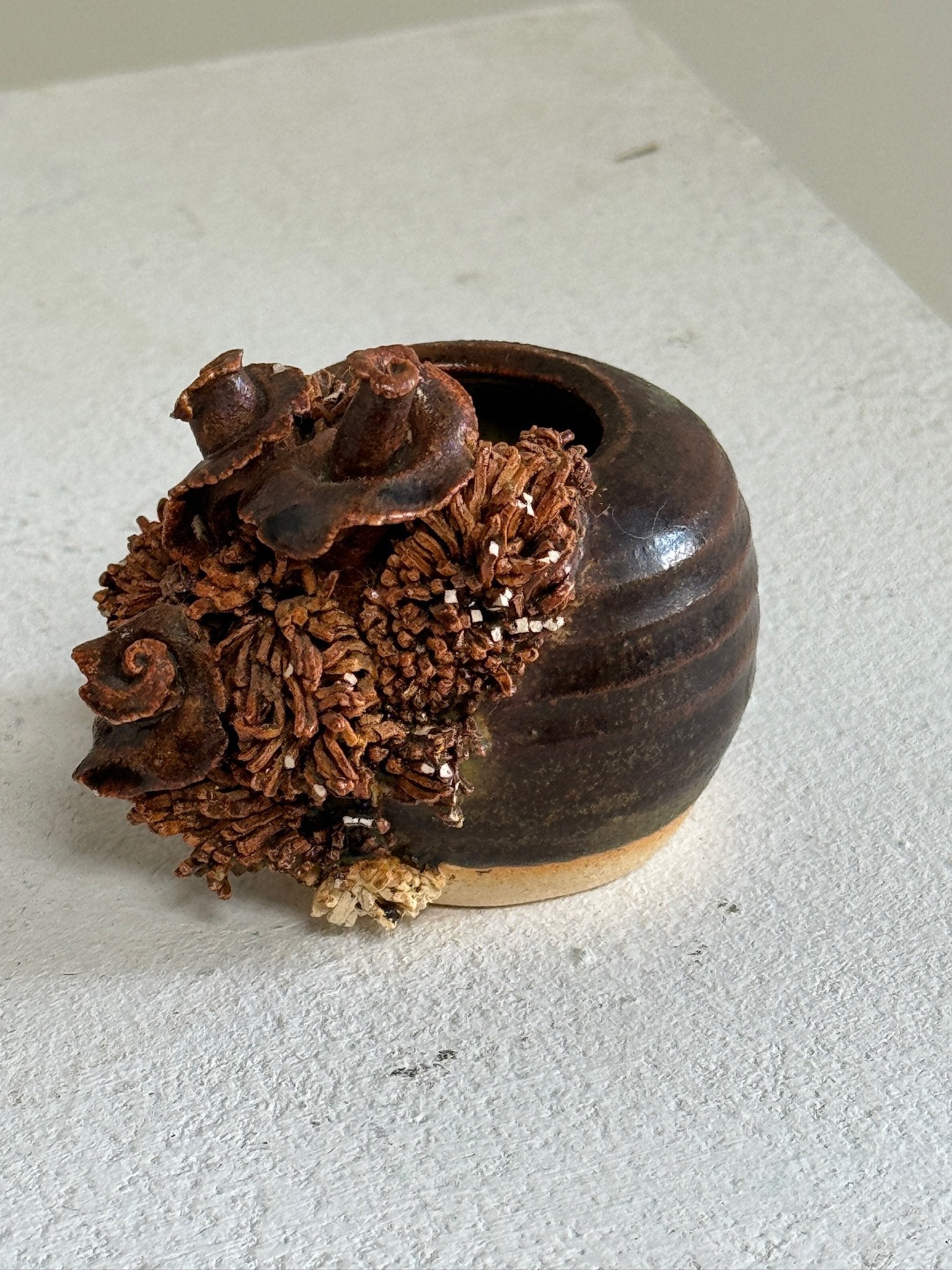 Set of 3: Vintage ceramic mushroom centerpiece + Ceramic brown fungi candle holder +Small porcelain coral bowl - rustic decor - hommes + gardens estudio