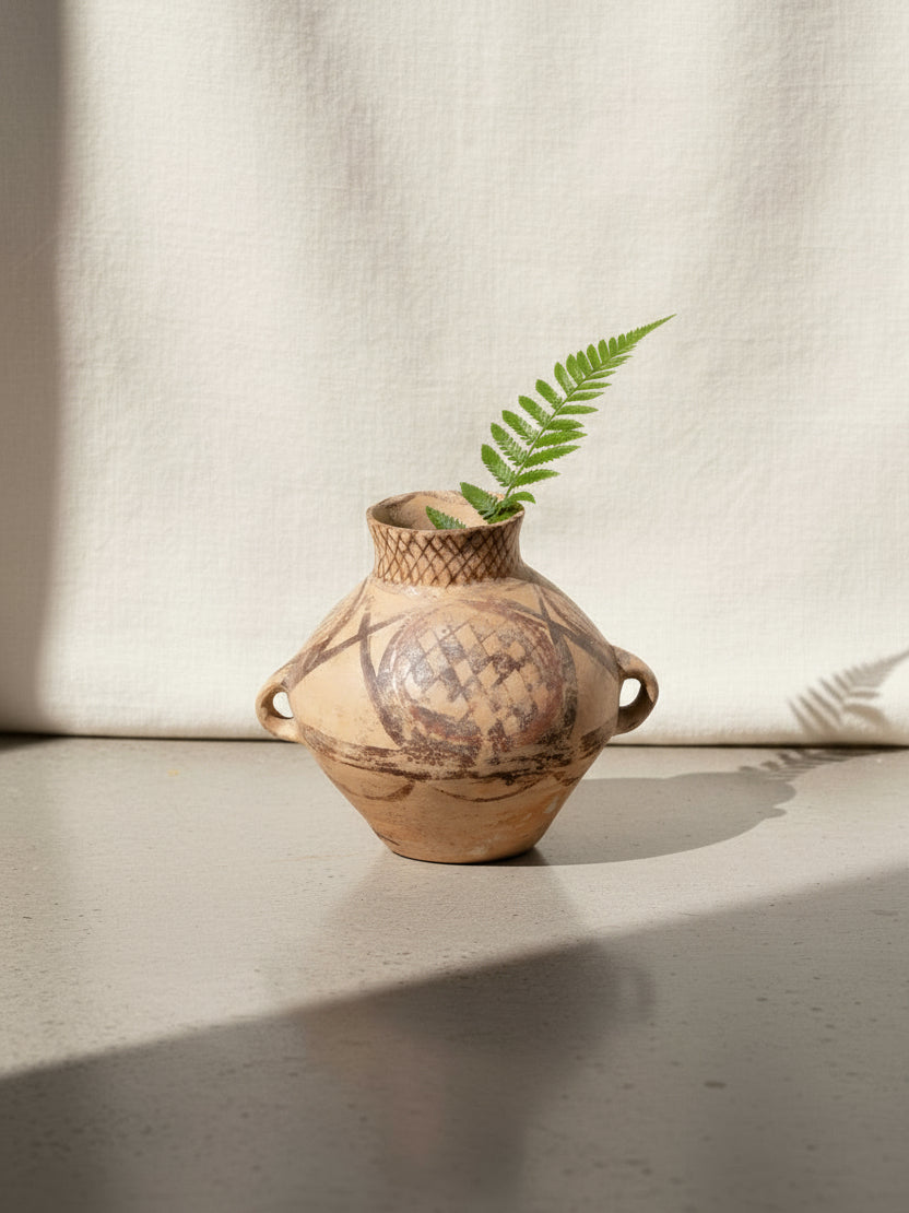 Chinese Majiayao Culture Banshan phase Neolithic vessel featuring intricate black and red geometric patterns on terracotta, a rare ancient artifact showcasing early artistry and craftsmanship — Hommes and Gardens, Objects & Pots + Vessels Collection, Home Decor, Outdoor Decorations, Landscape Architect, Interior Designer, Outdoor Living, Home Design, Luxury Design, Art, Furniture, Objects, Best Gifts, Nature, Backyard, Yard.