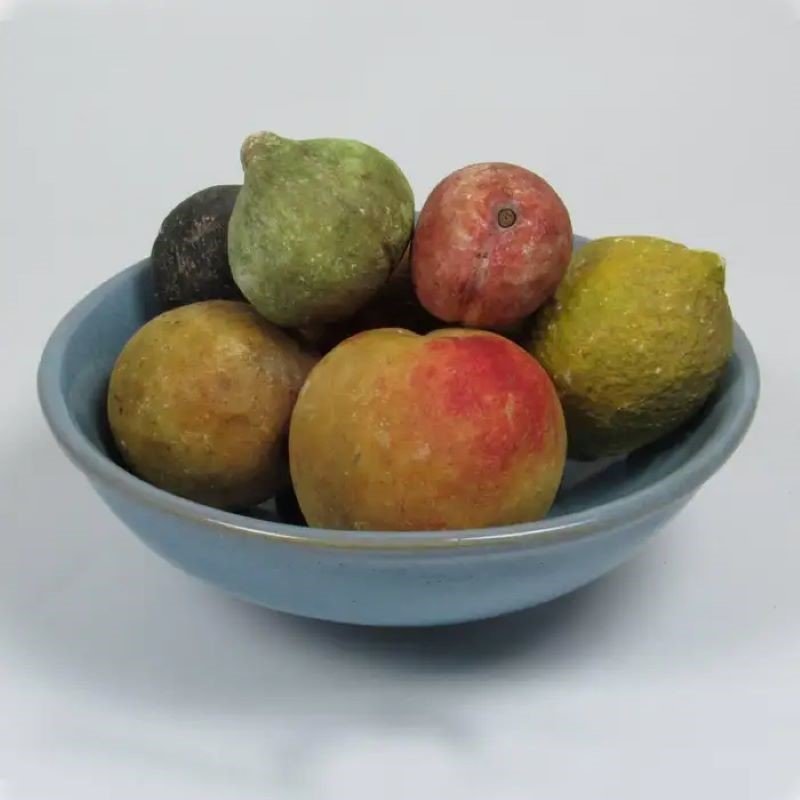 Early 20th-century Italian hand-painted stone fruit set, showcasing exquisite folk art craftsmanship and natural realism — Hommes and Gardens, home decor, outdoor decorations, home design, luxury design, Landscape Architect, Interior Designer, Outdoor Living, Art, Furniture, Objects, Best Gifts, Nature, Backyard, Yard.