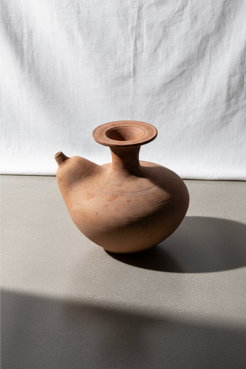 Early 20th-century Southeast Asian terracotta kendi water pitcher with bulbous body and side spout, a handcrafted antique vessel used in traditional rituals and daily life — Hommes and Gardens, Objects & Pots + Vessels Collection, Home Decor, Outdoor Decorations, Landscape Architect, Interior Designer, Outdoor Living, Home Design, Luxury Design, Art, Furniture, Objects, Best Gifts, Nature, Backyard, Yard.