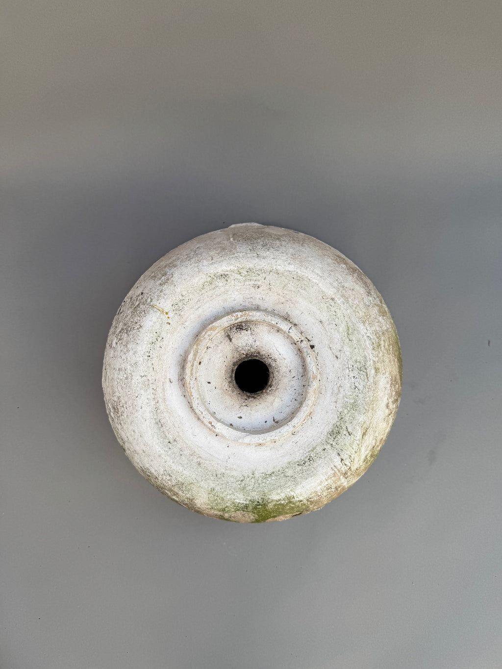 Top view of an Antique European Terracotta Planter with Aged White Patina showcasing its weathered texture and rustic charm. hommes + gardens estudio.
