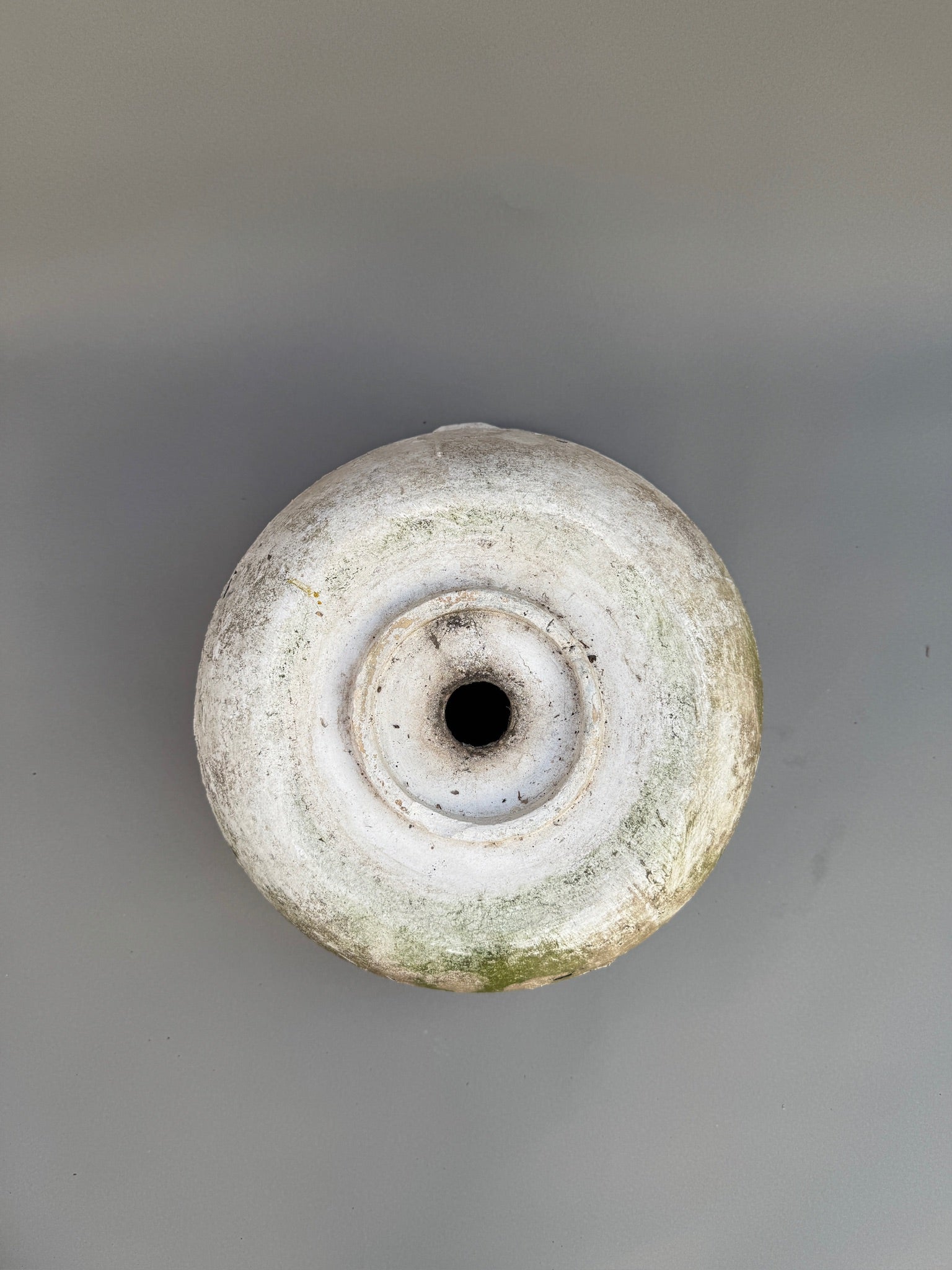 Top view of an Antique European Terracotta Planter with Aged White Patina showcasing its weathered texture and rustic charm. hommes + gardens estudio.