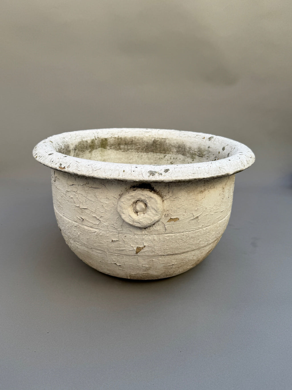 Antique European Terracotta Planter with Aged White Patina showcasing rustic charm and weathered texture, hommes + gardens estudio.