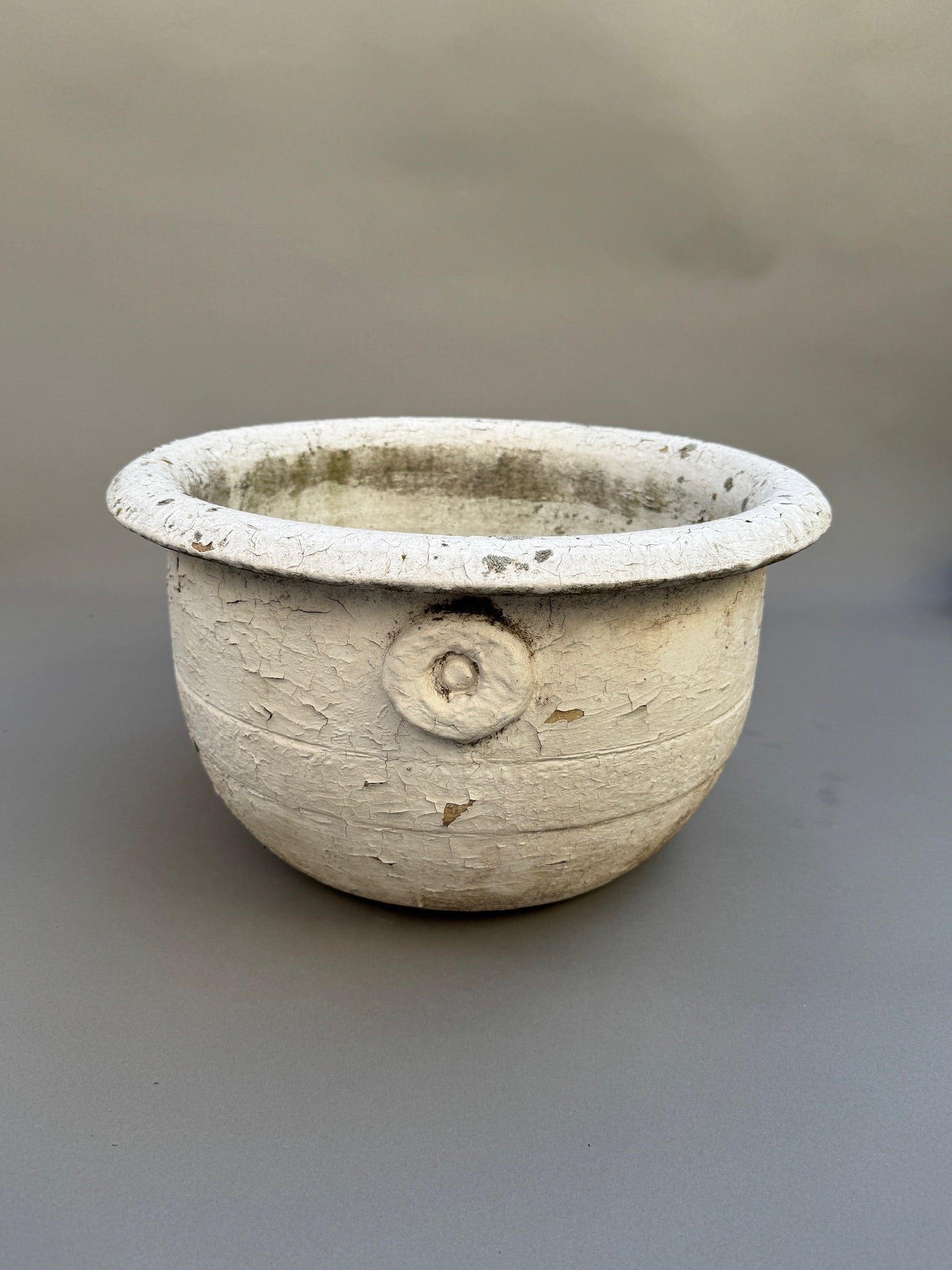 Antique European Terracotta Planter with Aged White Patina showcasing rustic charm and weathered texture, hommes + gardens estudio.